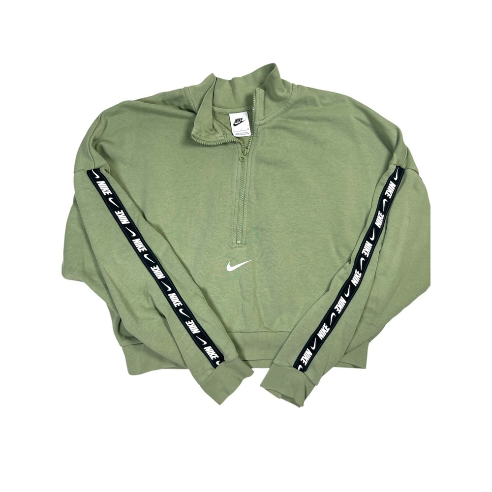 Nike Half-Zip Fleece Crop Sweatshirt Women's XL Olive Green Mock Neck Sportswear